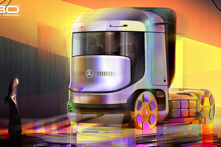 Futuristischer Mercedes-Benz Truck mit auffälligem Design zum 130-jährigen Jubiläum.