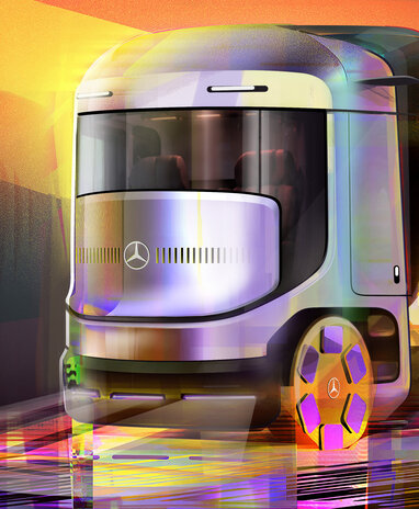 Futuristischer Mercedes-Benz Truck mit auffälligem Design zum 130-jährigen Jubiläum.